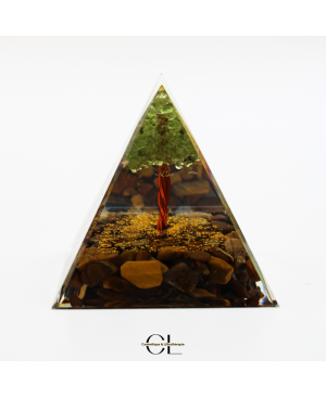 Orgonite pyramide Oeil de Tigre  Péridot Arbre de Vie