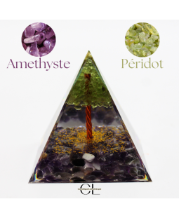 Orgonite pyramide Amethyste et Péridot Arbre de Vie