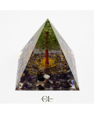 Orgonite pyramide Amethyste et Péridot Arbre de Vie