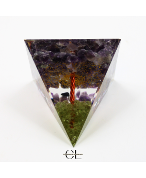 Orgonite pyramide Amethyste et Péridot Arbre de Vie