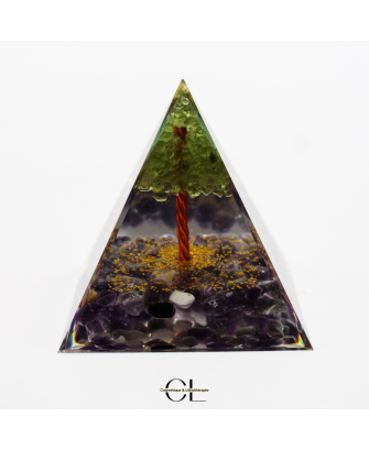 Orgonite pyramide Amethyste et Péridot Arbre de Vie