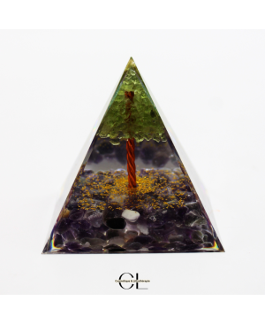 Orgonite pyramide Amethyste et Péridot Arbre de Vie