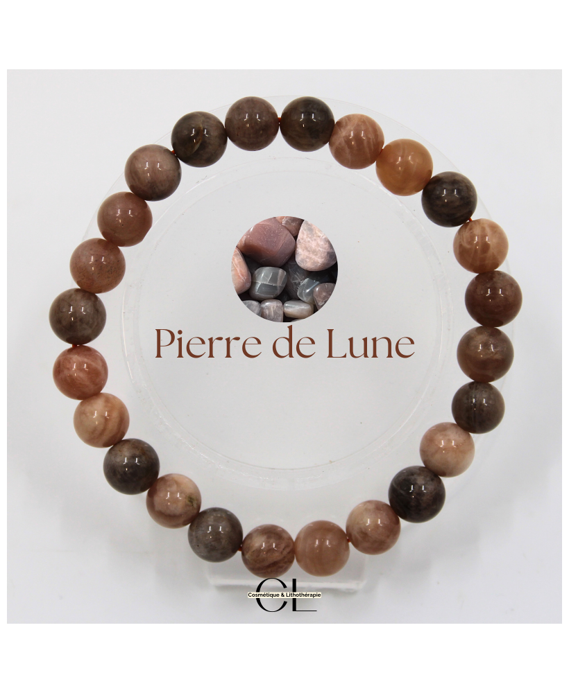 Bracelet en pierres naturelles Pierre de Lune Multicolore AB 8-9mm