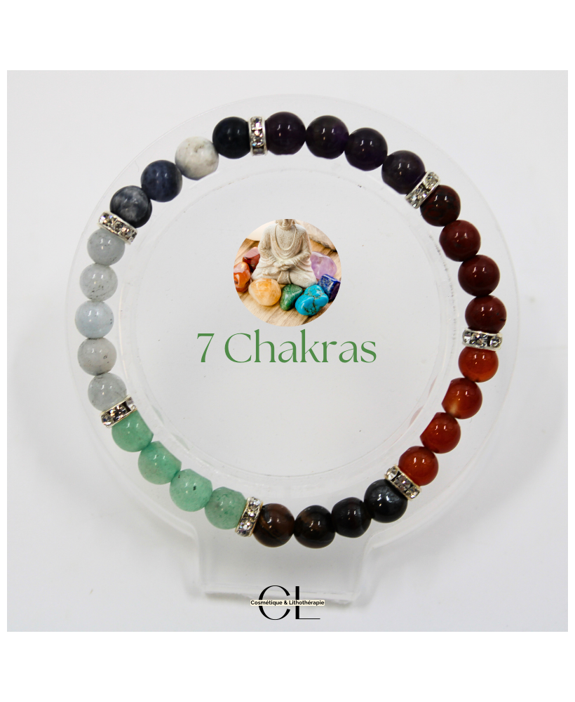 Bracelet en pierres naturelles 7 chakras et strass AB 8mm