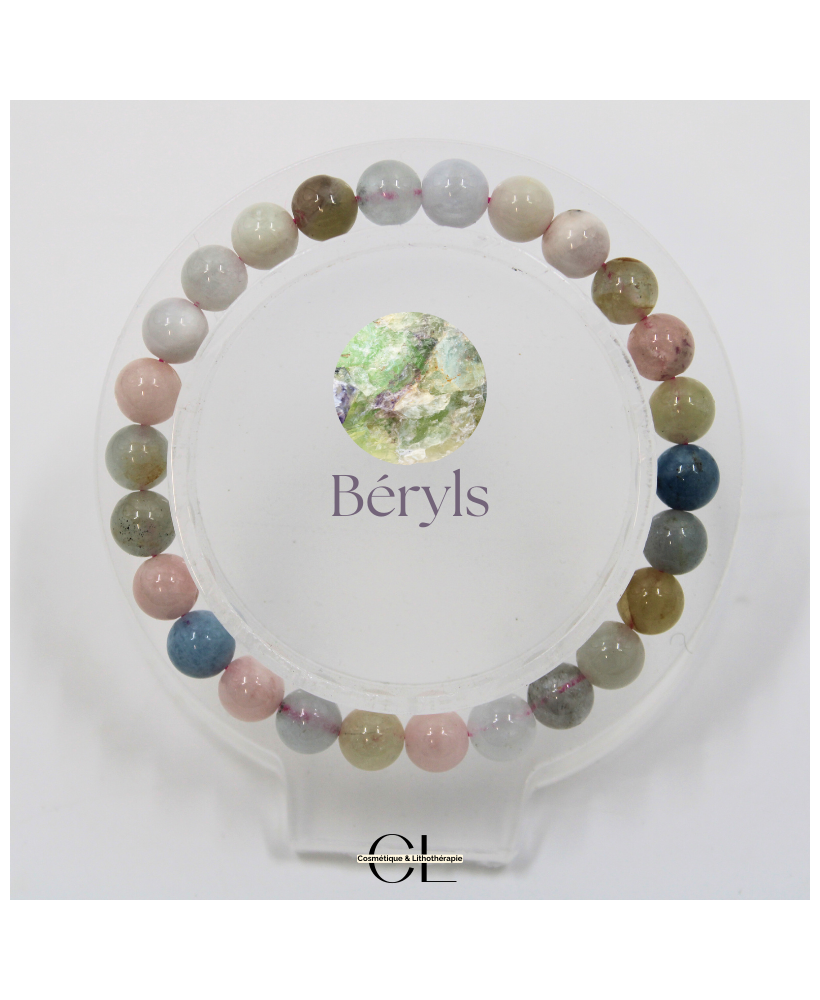 Bracelet en pierres naturelles Béryls Aigue marine et Morganite A 7mm