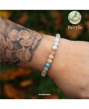 Bracelet en pierres naturelles Béryls Aigue marine et Morganite A 7mm