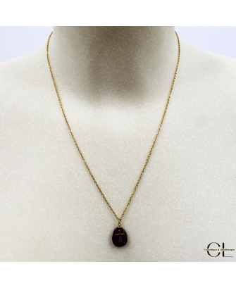 Collier chaine en acier inoxydable doré  avec pierre Améthyste A et Croix