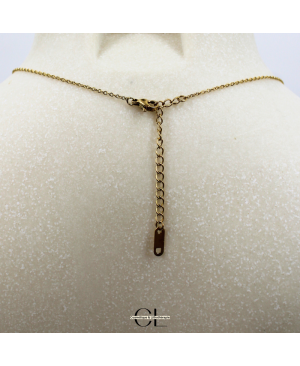 Collier chaine plume doré en forme Y  en acier inoxydable avec pierre Quartz Rose A 8mm