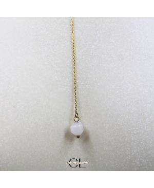 Collier chaine plume doré en forme Y  en acier inoxydable avec pierre Quartz Rose A 8mm