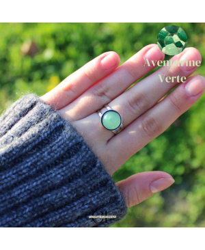 Bague en acier inoxydable argentée avec pierre Aventurine Verte A