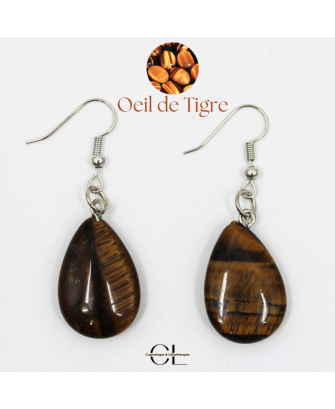 Boucles d'oreilles avec pierre Oeil de Tigre A en forme de goutte 25mm