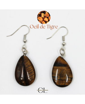 Boucles d'oreilles avec pierre Oeil de Tigre A en forme de goutte 25mm