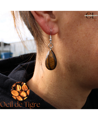 Boucles d'oreilles avec pierre Oeil de Tigre A en forme de goutte 25mm
