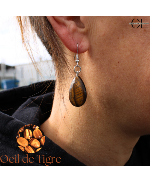 Boucles d'oreilles avec pierre Oeil de Tigre A en forme de goutte 25mm