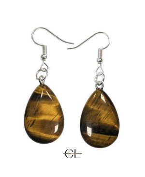 Boucles d'oreilles avec pierre Oeil de Tigre A en forme de goutte 25mm