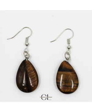 Boucles d'oreilles avec pierre Oeil de Tigre A en forme de goutte 25mm