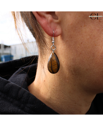Boucles d'oreilles avec pierre Oeil de Tigre A en forme de goutte 25mm