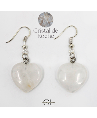 Boucles d'oreilles avec pierre Cristal de Roche AB en forme de coeur 20mm