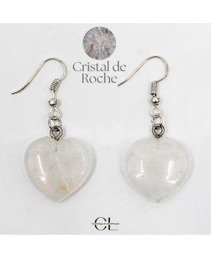 Boucles d'oreilles avec pierre Cristal de Roche AB en forme de coeur 20mm