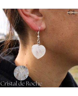 Boucles d'oreilles avec pierre Cristal de Roche AB en forme de coeur 20mm