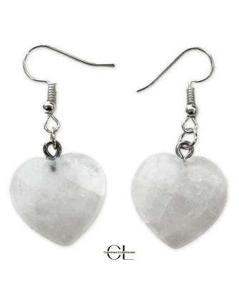 Boucles d'oreilles avec pierre Cristal de Roche AB en forme de coeur 20mm
