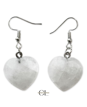 Boucles d'oreilles avec pierre Cristal de Roche AB en forme de coeur 20mm