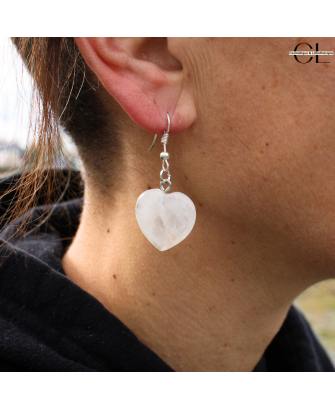 Boucles d'oreilles avec pierre Cristal de Roche AB en forme de coeur 20mm