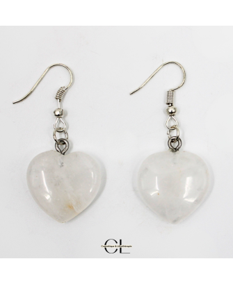 Boucles d'oreilles avec pierre Cristal de Roche AB en forme de coeur 20mm