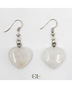 Boucles d'oreilles avec pierre Cristal de Roche AB en forme de coeur 20mm