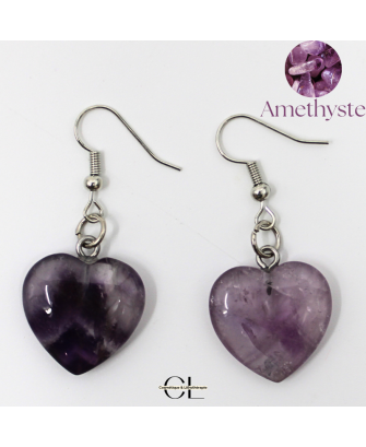 Boucles d'oreilles avec pierre Amethyste AB en forme de coeur 20mm