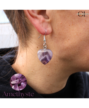 Boucles d'oreilles avec pierre Amethyste AB en forme de coeur 20mm