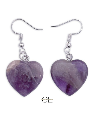 Boucles d'oreilles avec pierre Amethyste AB en forme de coeur 20mm