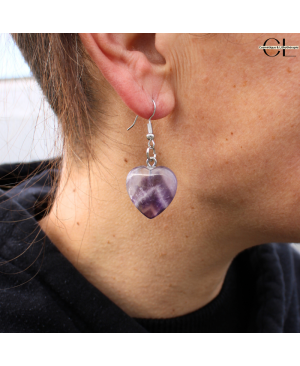 Boucles d'oreilles avec pierre Amethyste AB en forme de coeur 20mm