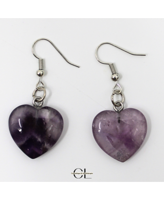 Boucles d'oreilles avec pierre Amethyste AB en forme de coeur 20mm