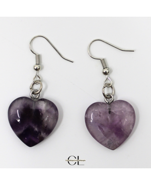 Boucles d'oreilles avec pierre Amethyste AB en forme de coeur 20mm