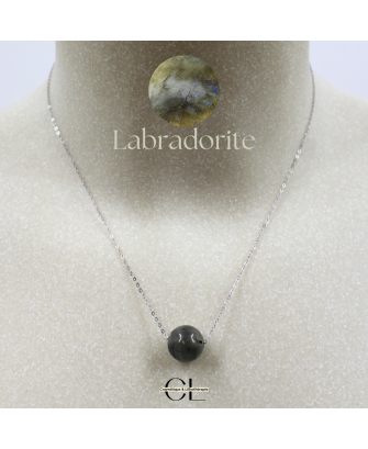 Collier en argent 925  avec pierre Labradorite A Boule 12mm
