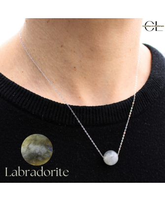 Collier en argent 925  avec pierre Labradorite A Boule 12mm