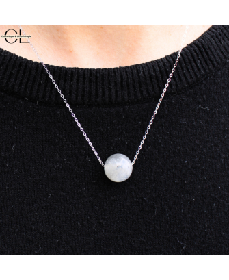 Collier en argent 925  avec pierre Labradorite A Boule 12mm