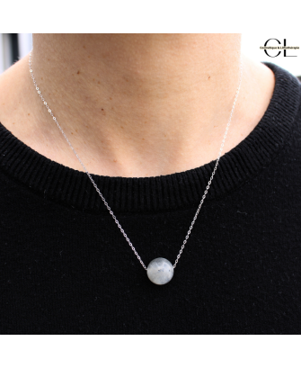 Collier en argent 925  avec pierre Labradorite A Boule 12mm