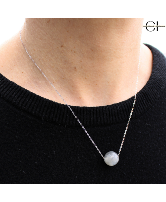 Collier en argent 925  avec pierre Labradorite A Boule 12mm