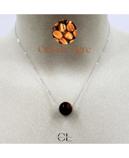 Collier en argent 925 avec pierre Oeil de Tigre AA boule 12mm