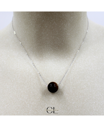 Collier en argent 925 avec pierre Oeil de Tigre AA boule 12mm