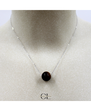 Collier en argent 925 avec pierre Oeil de Tigre AA boule 12mm