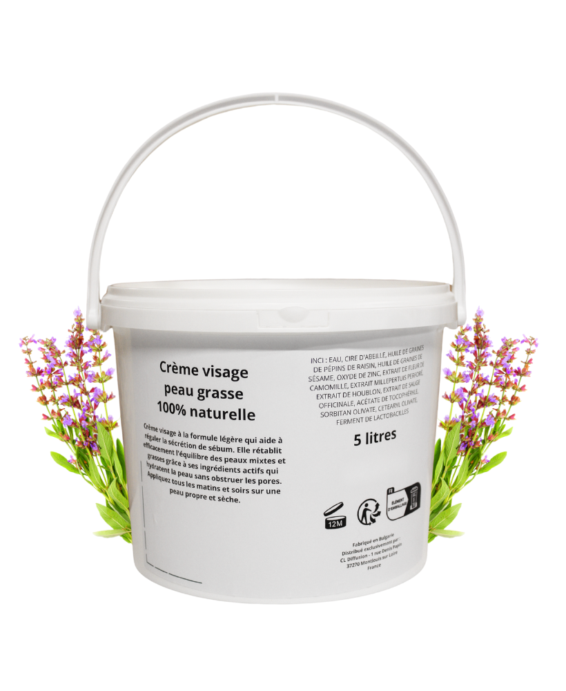 Crème visage peau grasse - gros contenant 5 LITRES