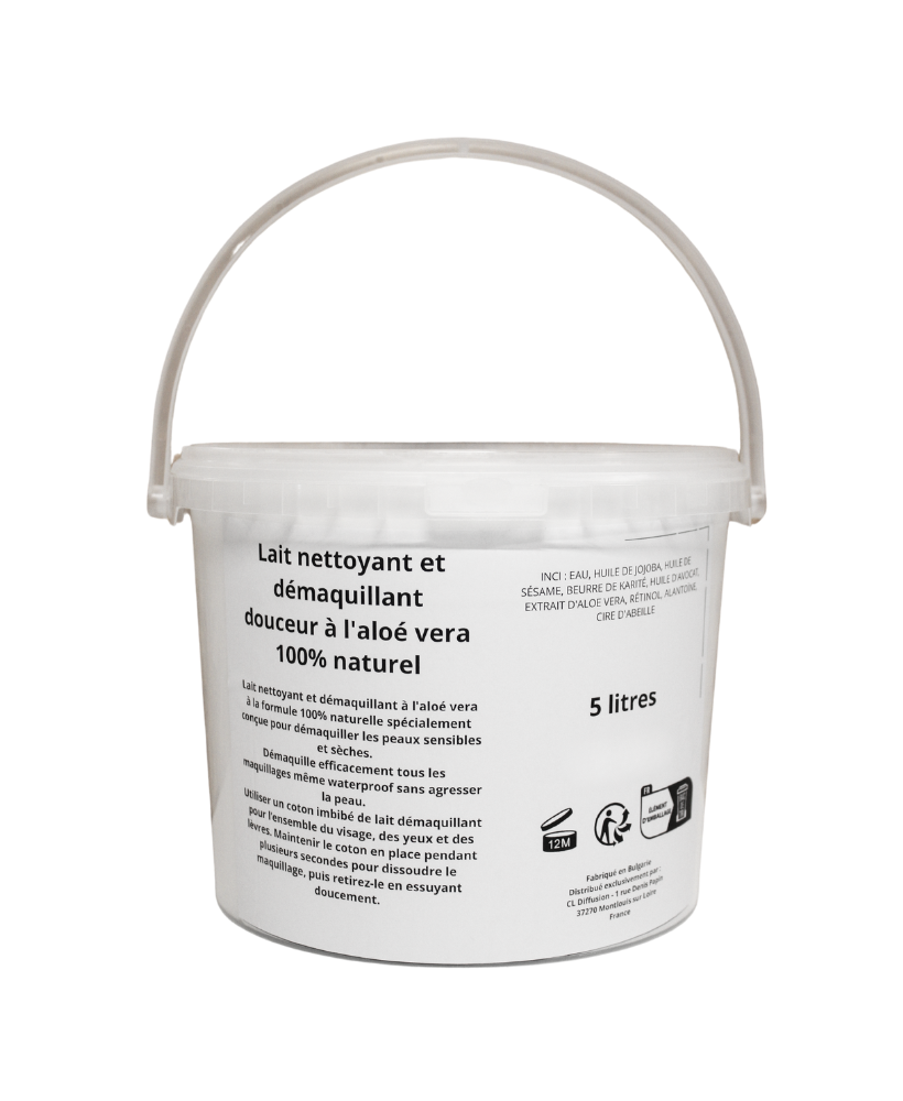 Lait nettoyant/démaquillant à l'aloe vera - gros contenant 5 LITRES