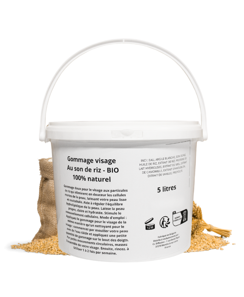 Gommage visage - Au son de riz - gros contenant 5 LITRES