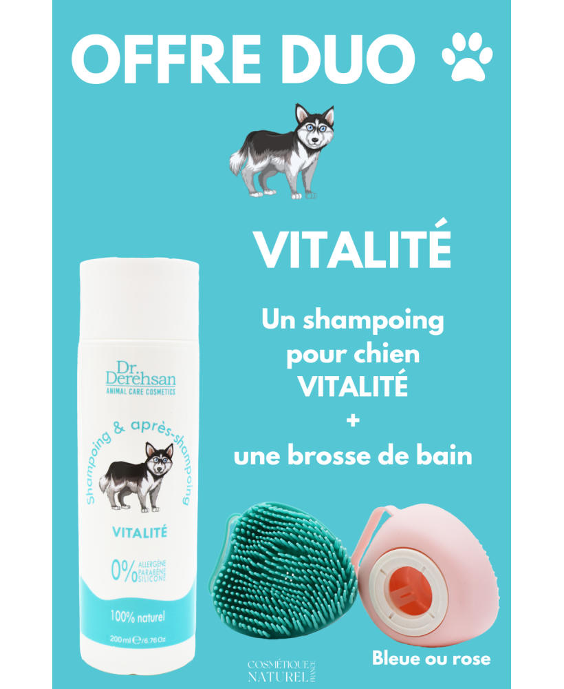 Shampoing pour chien 200ml  brosse de bain - OFFRE DUO - VITALITÉ
