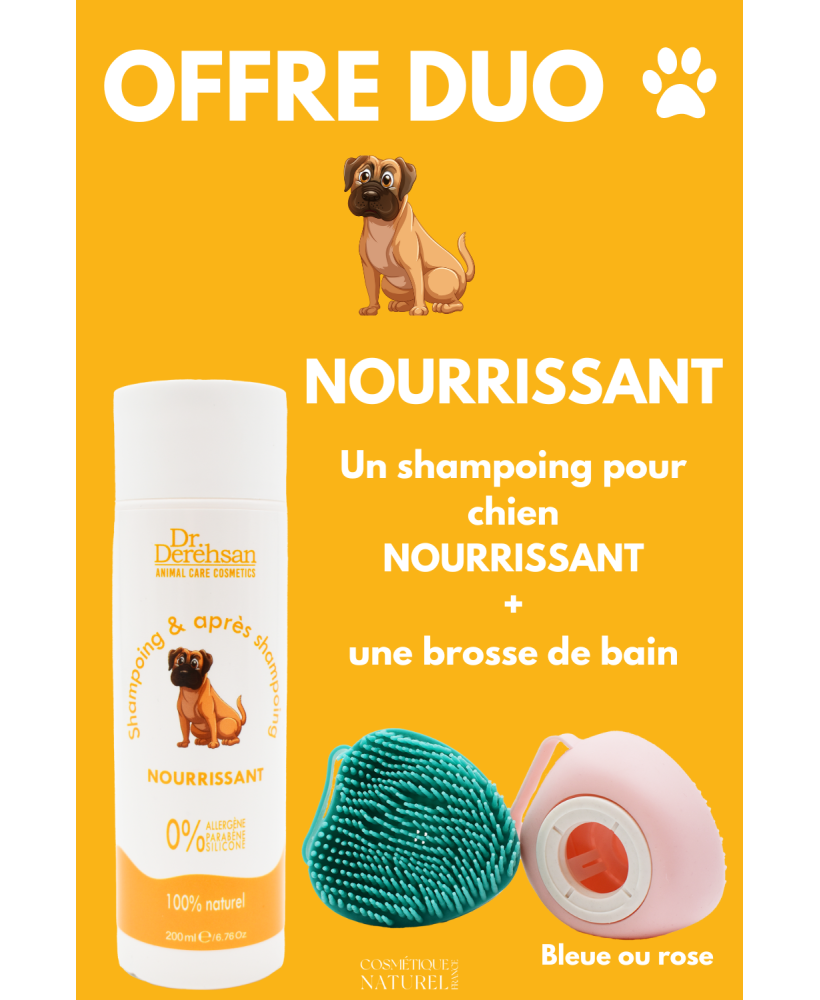 Shampoing pour chien 200ml  brosse de bain - OFFRE DUO - NOURRISSANT
