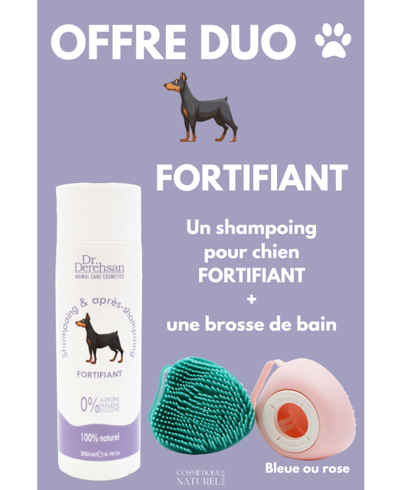 Shampoing pour chien 200ml  brosse de bain - OFFRE DUO - FORTIFIANT