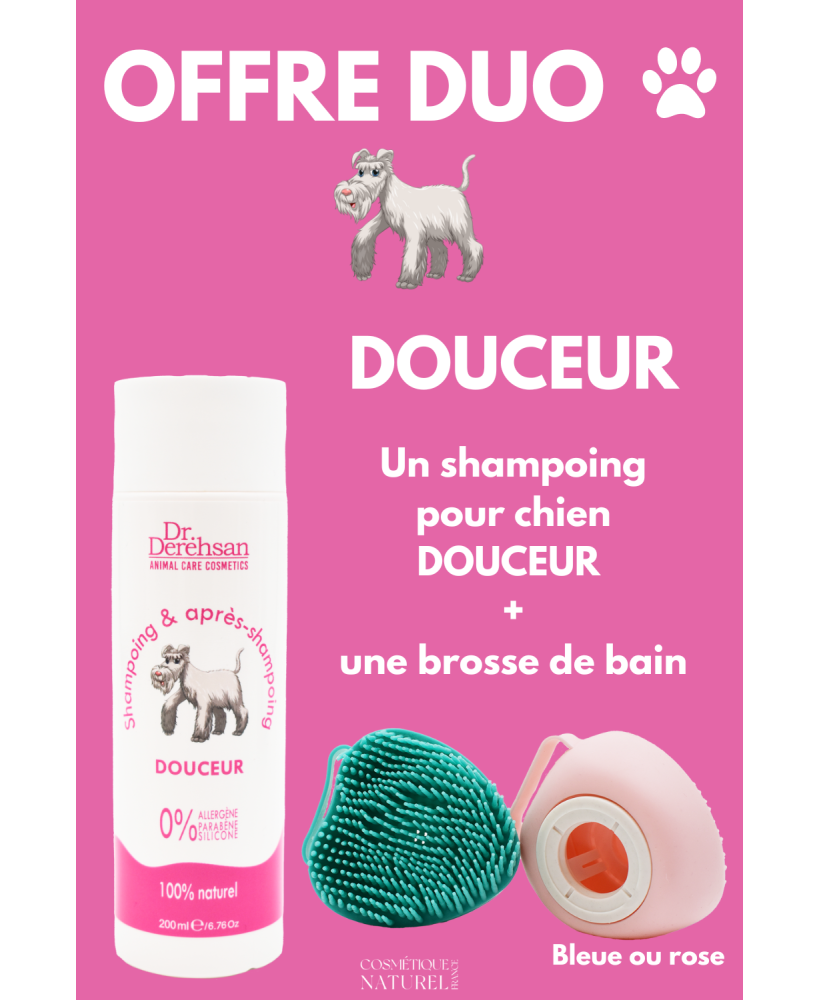 Shampoing pour chien 200ml  brosse de bain - OFFRE DUO - Douceur